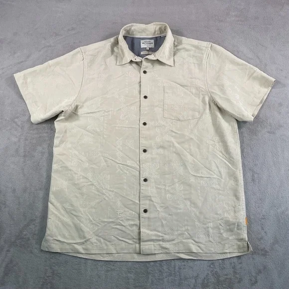 Quiksilver Waterman Shirt Men‎ Large Bege Jacquard Tribal Hawaiian Modal Blend - Picture 3 of 9